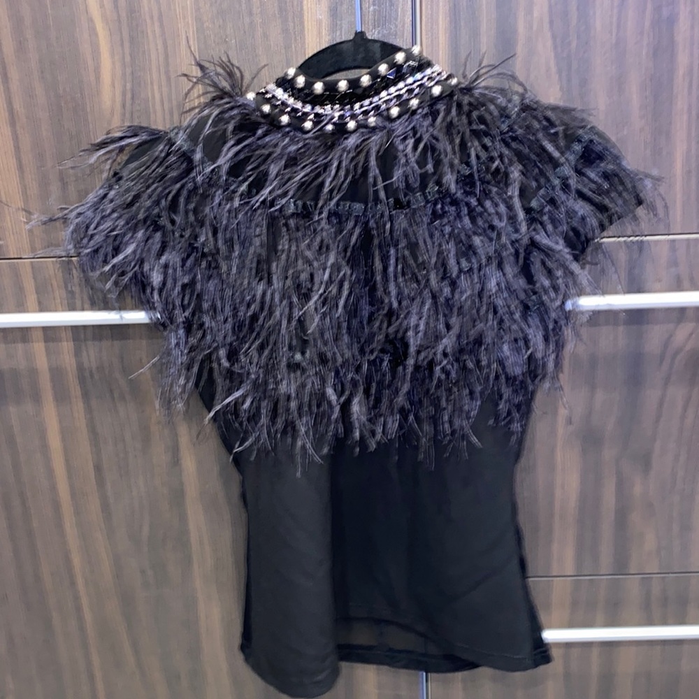 Rhinestone turtleneck with fur
